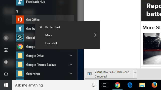 Windows start menu